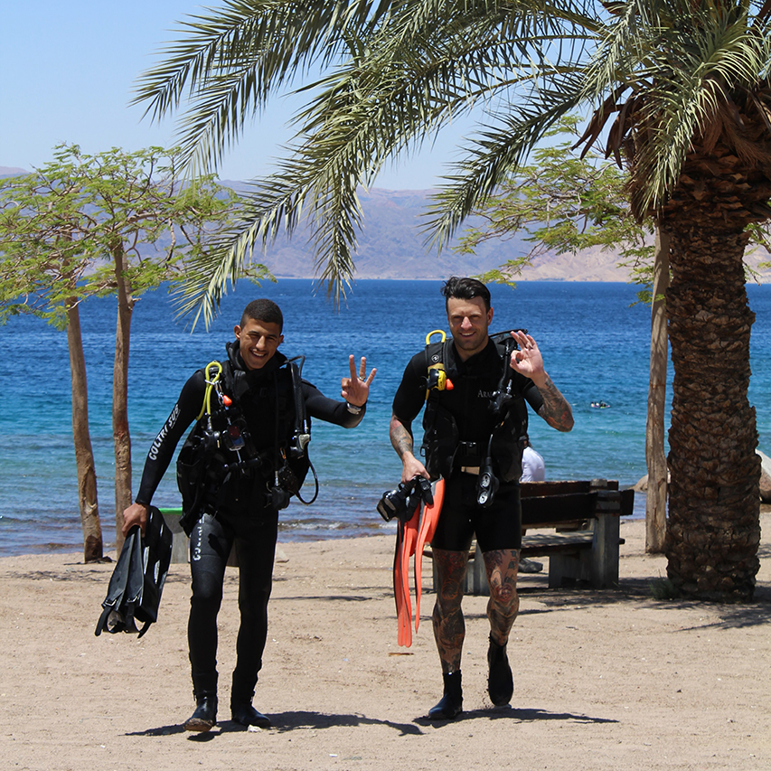 Snorkeler over shallow reef in Aqaba