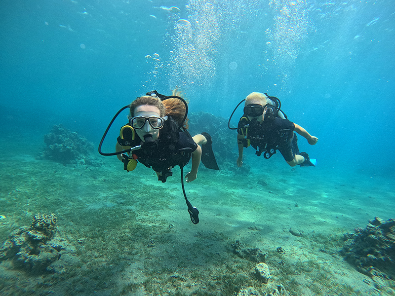 Beginner diver exploring reef